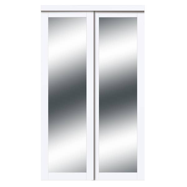 Renin Renin 48 in. x 80 1/2 in.  Harmony 1-Lite Mirror Bypass Door - EU3210PWCLE048080