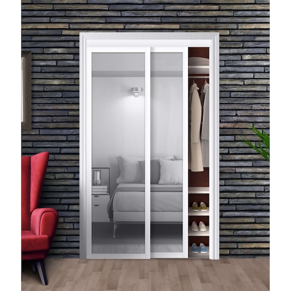 Renin Renin 48 in. x 80 1/2 in.  Harmony 1-Lite Mirror Bypass Door - EU3210PWCLE048080