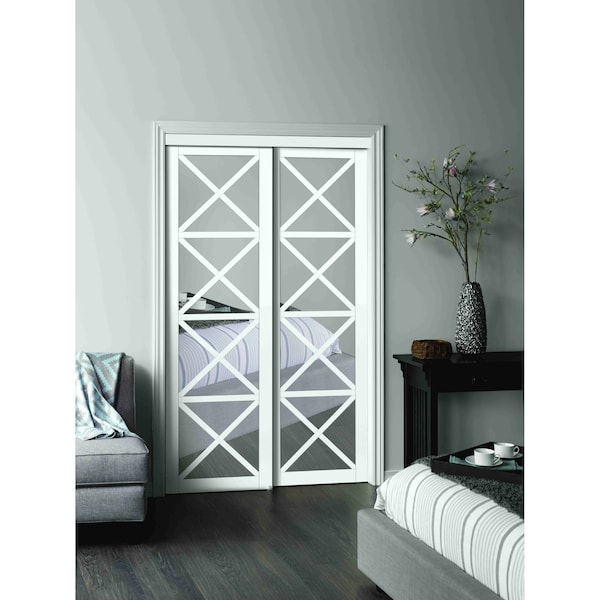 Renin Renin 48 in. x 80 1/2 in. Lace Multi-X Design Mirror Bypass Door - EU3265PWCLE048080