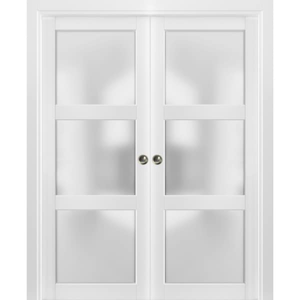 Sartodoors Double Pocket Interior Door, 60" x 80", White - LUCIA2552DP-BEM-60