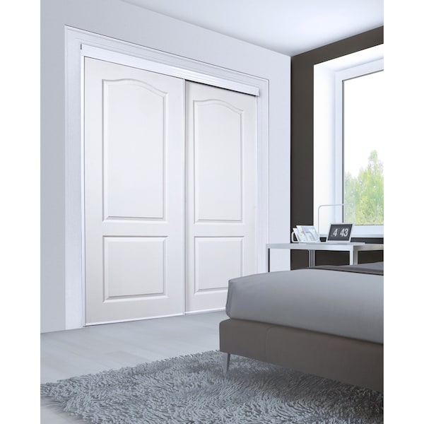 Renin Renin Savona 2 Panel Arched Design Steel Frame Bypass Door, 48 in x 80 12 in - BY0109BWPRC048080