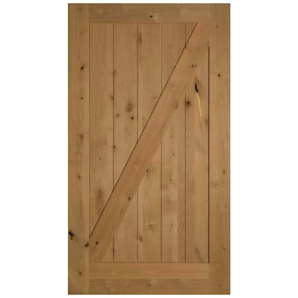 Codel Doors 42" x 84 " Knotty Alder 1-Panel Z-Bar Barn Door with Black Hardware - 3670SKA8401Z-H7MB