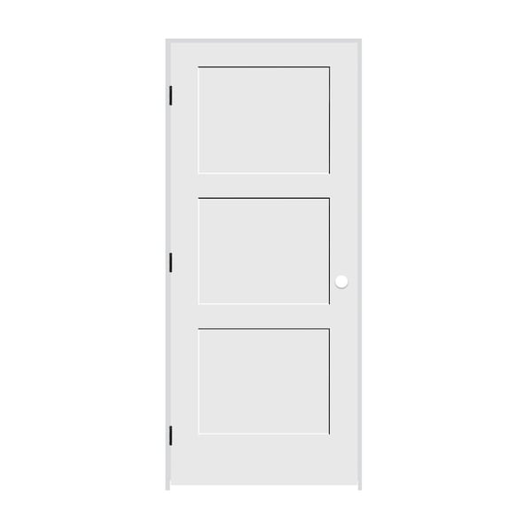 Trimlite 28"x80"x13/8" Primed 3Panel Equal Panel Interior Shaker 49/16" RH Prehung Door Black Hinges - 2468PRI8433RH1D4916