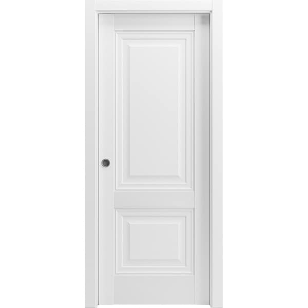 Sartodoors Sliding French Dbl Pocket Doors 48 x 80in, Light Grey Oak W/ Frosted Glass, Kit Trims Rail Hardware - SETE6933DP-OAK-48