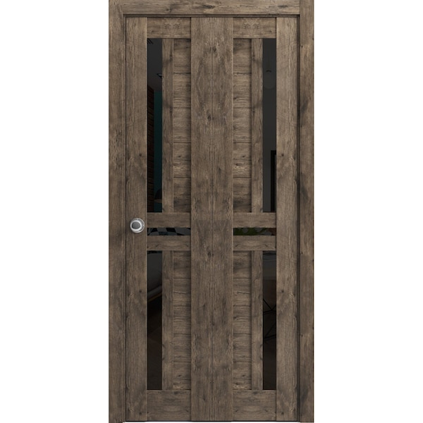 Sartodoors Solid French Door 36 x 84in, Cognac Oak W/ Frosted Glass, Single Regular Panel Frame Trims Handle - QUADRO4445ID-AKA-3684