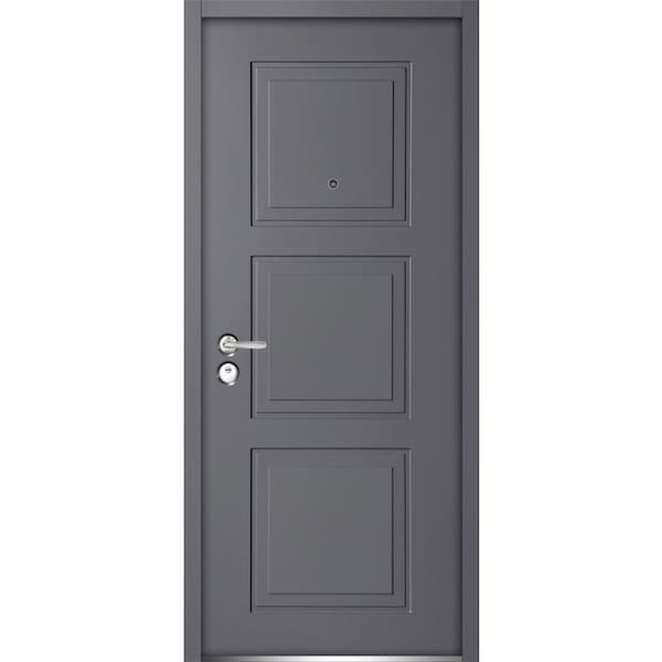 Vdomdoors Front Exterior Prehung Steel Door / Ballucio 1010 Gray Graphite / Panel Single Classic Painted - BALLUCIO1010ED-GRE