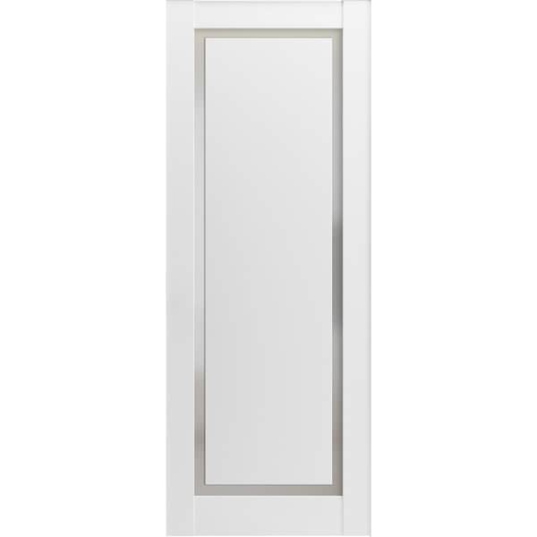 Sartodoors Slab Barn Door Panel 24 x 96in, Planum 0888 Painted White W/ Frosted Glass, Pocket Closet Sliding - PLANUM0888S-BEM-2496