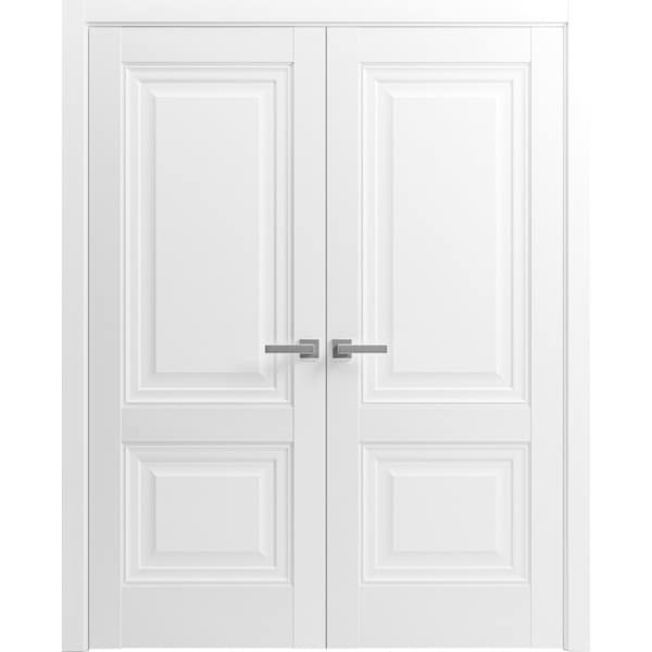 Sartodoors Sturdy Dbl Barn Door 60 x 96in, Light Grey Oak W/ Frosted Glass, 13FT Rail Hangers Heavy Set - SETE6933DB-OAK-6096