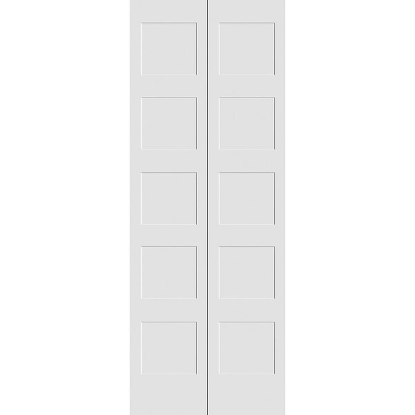Codel Doors 30" x 80" Primed 5-Panel Equal Panel Shaker Bifold Door and Hardware - 2668PRI8405BF