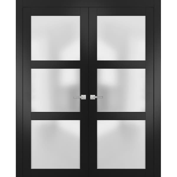 Sartodoors Double French Interior Door, 60" x 80", Black - LUCIA2552DD-BLK-60