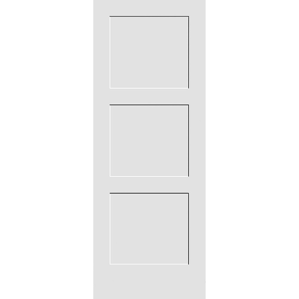 Codel Doors 30" x 80" Primed 3-Panel Equal Panel Interior Shaker Slab Door - 2668PRI8433