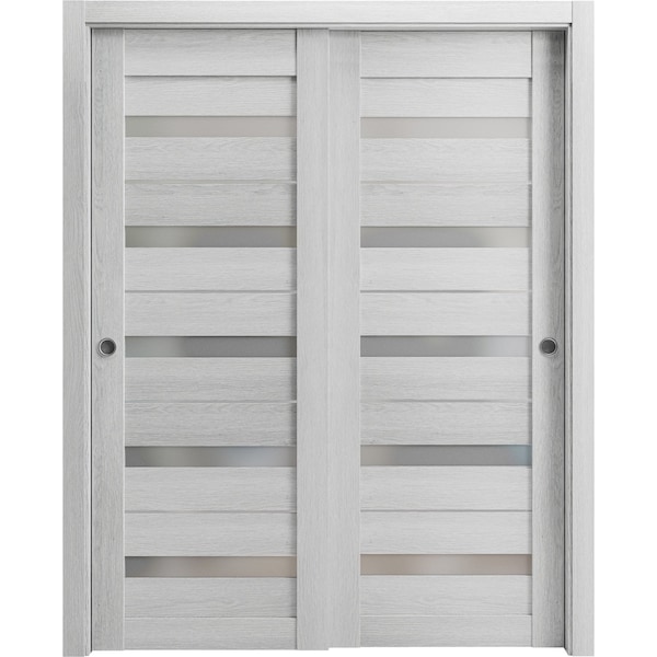 Sartodoors Sliding Closet Bypass Doors 48 x 96in, Quadro 4445 Light Grey Oak W/ Frosted Glass, Sturdy Rails - QUADRO4445DBD-OAK-4896