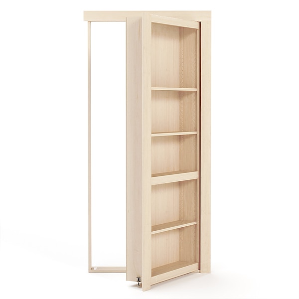 Invisidoor Maple Flush Mount 32 in. x 80 in. Unfinished Assembled Bookcase Door - ID.BC32.MA
