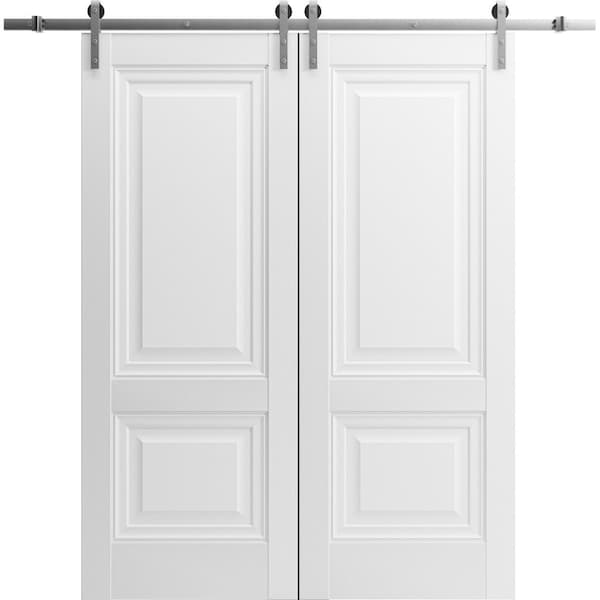 Sartodoors Sliding Closet Barn Bypass Doors 84 x 96in, Light Grey Oak W/ Frosted Glass, Sturdy 8ft Rails - SETE6933BBB-OAK-8496