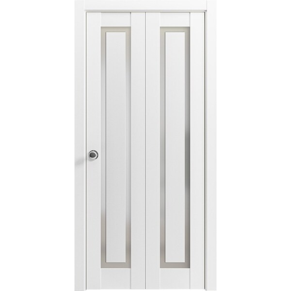 Sartodoors Sliding Closet Bi-fold Doors 60 x 80in, Planum 0888 Painted White W/ Frosted Glass, Sturdy Tracks - PLANUM0888BF-BEM-60