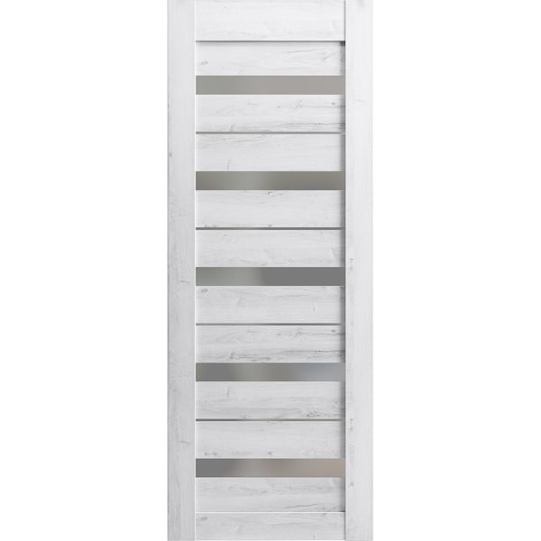 Sartodoors Slab Barn Door Panel 24 x 96in, Nordic White W/ Frosted Glass, Pocket Closet Sliding - QUADRO4445S-NOR-2496