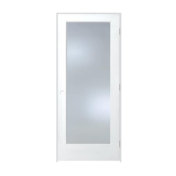 Trimlite 32"x80"x13/8" Primed 1Lite Clear Tempered Glass Interior French 49/16" LH Prehung Brushed Chrome - 2868PRI1501CLETLH26D4916