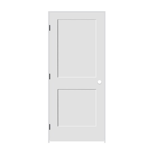 Codel Doors 28" x 84" x 1-3/8" Primed 2-Panel Interior Shaker 6-9/16" RH Prehung Door with Black Hinges - 2470PRI8402RH1D6916