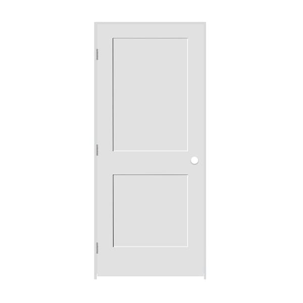 Codel Doors 36" x 80" x 1-3/8" Primed 2-Panel Interior Shaker 6-9/16" RH Prehung Door with Brushed Chrome Hinges - 3068PRI8402RH26D6916