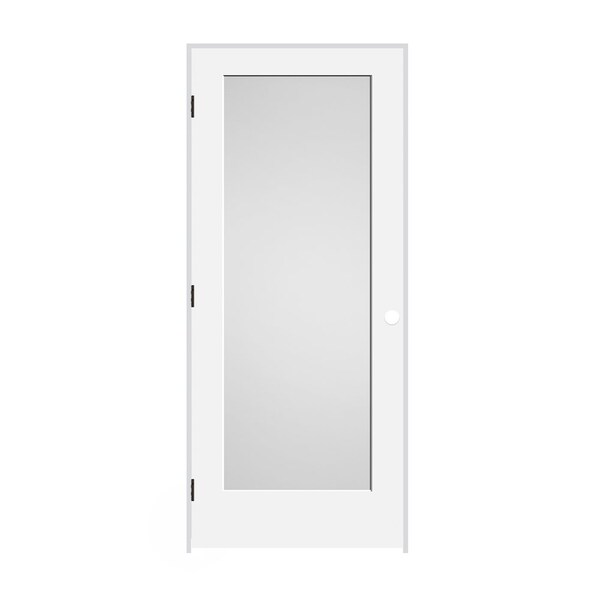 Trimlite 34"x80"x13/8" Primed 1Panel White Lami Glass Interior Shaker 69/16" RH Prehung Door Matte Hinges - 2168PRI8401GLRH10B6916