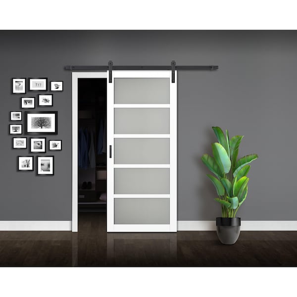 Renin Renin 36 in. x 84 in. Pavilion 5-Lite Complete Barn Door Kit - BD062W01BW5TGE36084