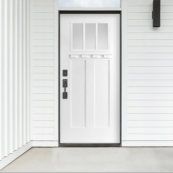 Codel Doors 32" x 80" Primed White Shaker Exterior Fiberglass Door - 2868LHISPSFHER2033C69161DB