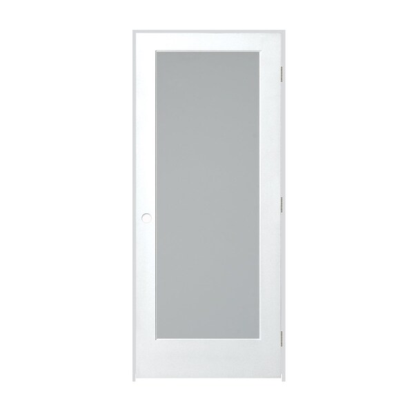 Trimlite Primed 1Lite Satin Etch Tempered Glass Interior French 71/4" LH Prehung Door Satin Nickel Hinges - 2668PRI1501SATTLH15714
