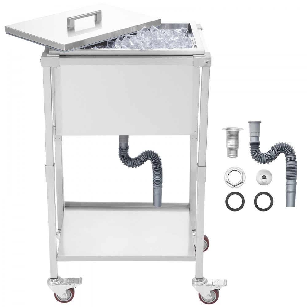 VEVOR 32qt Rolling Ice Chest Cooler Cart Outdoor Stand Up Cooling Bin on Wheels - QRSCBCBXGBXGS7CK2V0
