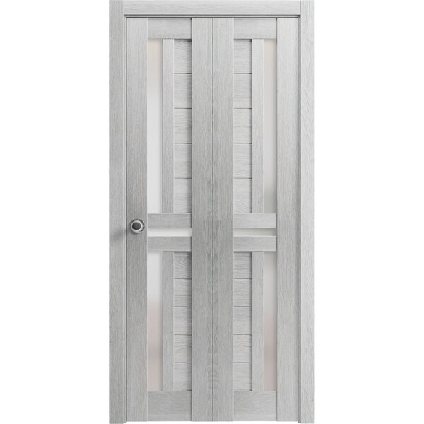 Sartodoors Sliding Closet Bi-fold Doors 56 x 80in, Veregio 7288 Light Grey Oak W/ Frosted Glass, Sturdy Tracks - VEREGIO7288BF-OAK-56
