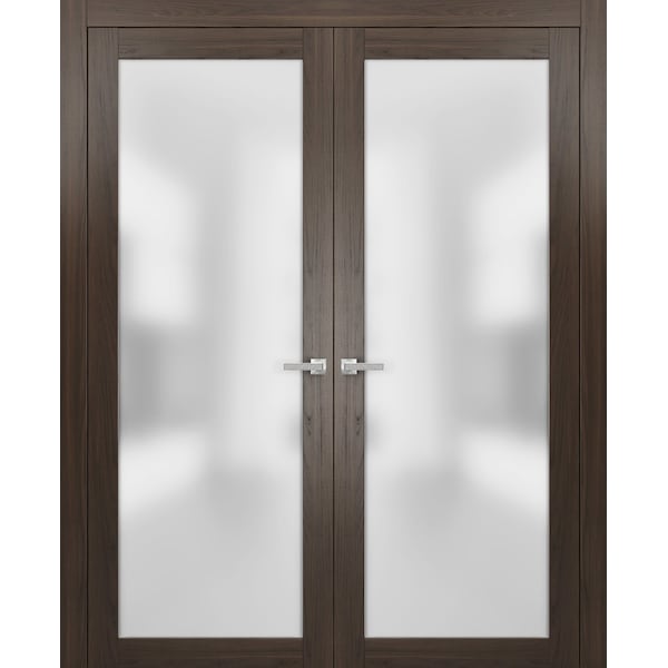 Sartodoors French Lite 48x80 Planum 2102 Chocolate Ash Frames Trims Satin Nickel Hardware Hall Core Wooden s - PLANUM2102DD-CA-48
