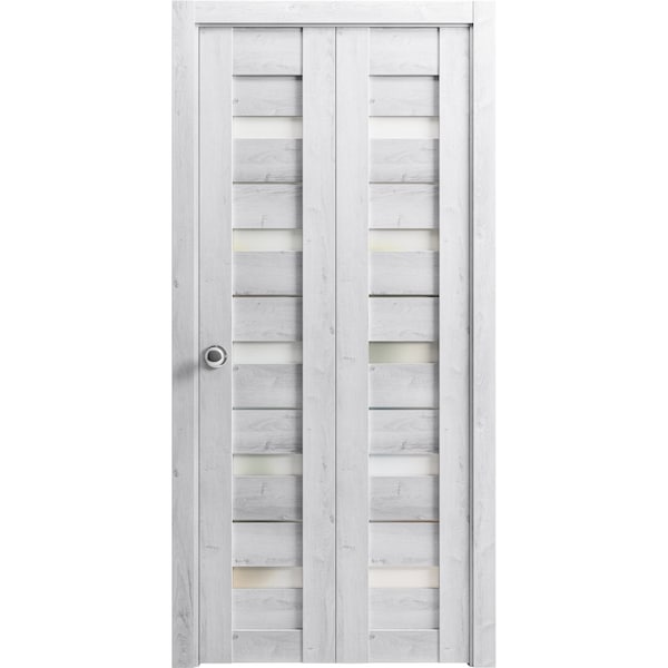 Sartodoors Sliding Closet Bi-fold Doors 56 x 80in, Quadro 4445 Nordic White W/ Frosted Glass, Sturdy Tracks - QUADRO4445BF-NOR-56