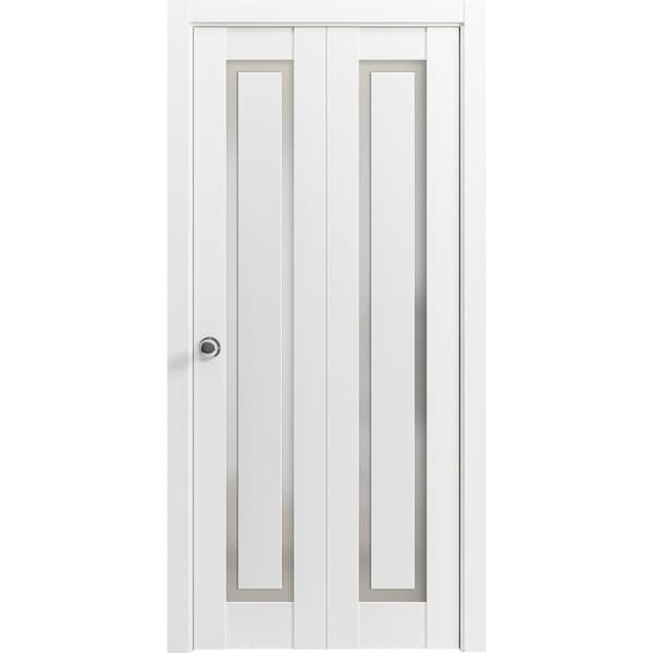 Sartodoors Solid French Door 30 x 84in, Nebraska Grey W/ Frosted Glass, Single Regular Panel Frame Trims Handle - SETE6933ID-NEB-3084