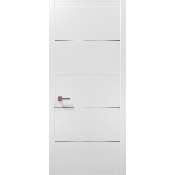 Sartodoors Pre-hung White Modern 30x80 Strips Planum 0020 Frame Trims Lever Satin Nickel Hardware Closet Core - PLANUM20ID-BEM-30