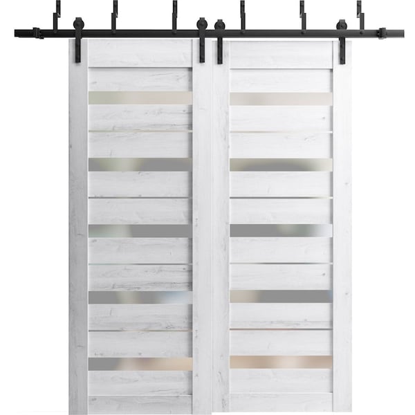 Sartodoors Sliding Closet Bi-fold Doors 64 x 84in, Matte Black Clear Glass, Sturdy Tracks Moldings Trims - LUCIA2166BF-BLK-6484