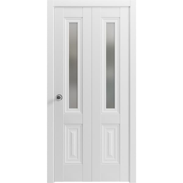 Sartodoors Solid French Door 42 x 84in, Nordic White W/ Frosted Glass, Single Regular Panel Frame Trims Handle - SETE6933ID-NOR-4284