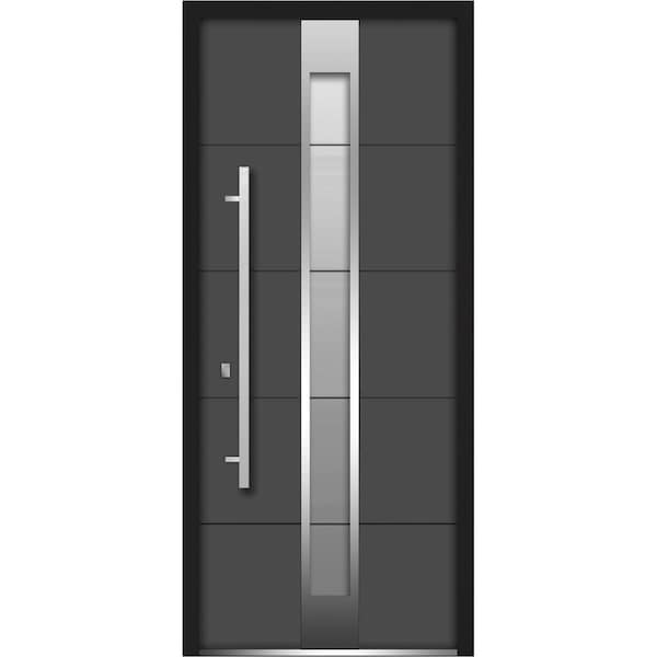 Vdomdoors Front Exterior Prehung Frosted Glass Steel DoorDeux 1717 GraphiteLite and Stainless InsertsWhite - DEUX1717ED-GRE