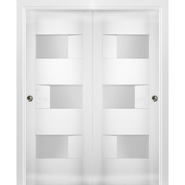 Vdomdoors Sliding Closet Opaque Glass Bypass 56x84" / Sete 6933 White Silk / Rails Hardware Set / Wood Bedroom - SETE6933DBD-WS-5684
