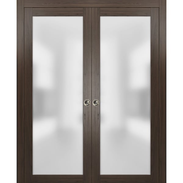 Sartodoors Modern Double Pocket 64x80 Planum 2102 Chocolate Ash Pocket Frame Trims Pulls Rail Frosted,  - PLANUM2102DP-CA-64