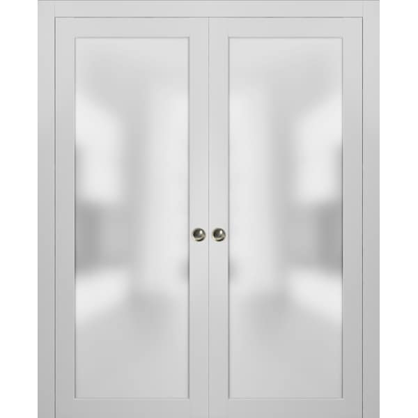 Sartodoors Lite Double Pocket Frosted 72x96 Planum 2102 White Silk Pocket Frame Trims Pulls Rail Bathroomed,  - PLANUM2102DP-WS-7296