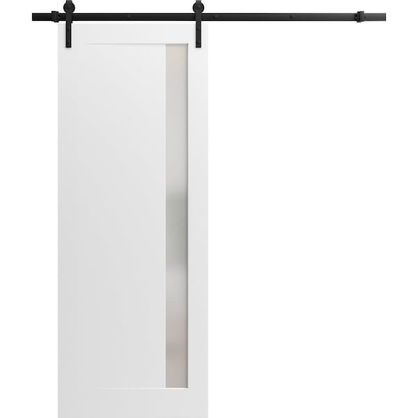 Sartodoors Sturdy Barn Door 32 x 96in, Painted White W/ Frosted Glass, 6.6FT Rail Hangers Heavy Hardware Set - PLANUM0660BD-B-BEM-3296