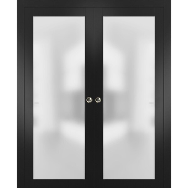 Sartodoors Double Pocket 72x84 " Frosted Tempered Planum 2102 Black Matte Kit Trims Rail Bathroom - PLANUM2102DP-BLK-7284