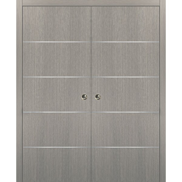 Sartodoors Modern Double Pocket 36x84 Frames Planum 0020 Grey Oak Kit Trims Rail Hardware Wood  Sliding Closet - PLANUM20DP-SD-3684