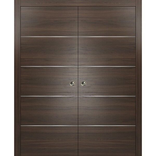 Sartodoors Double Pocket Brown 56x80 Strips Planum 0020 Chocolate Ash Frames Trims Pulls Hardware, Closet Core - PLANUM20DP-SHOYA-56