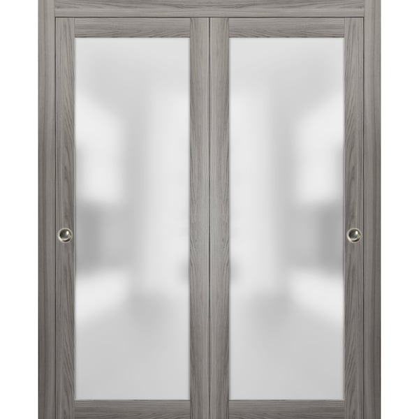 Sartodoors Closet Bypass Sliding 36x80 Planum 2102 Ginger Ash Rails Trims Pulls Hardware Set Modern Core  Glass - PLANUM2102DBD-GA-36
