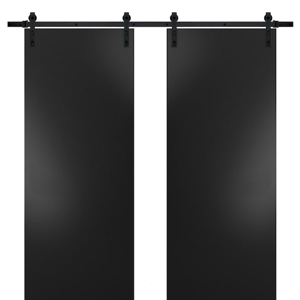 Sartodoors Double 64x96" Hardware Planum 0010 Black Matte Top Mount 13' Rail HangersSet Modern Panel Interior - PLANUM10DB-BLK-6496