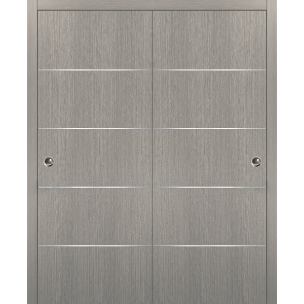 Sartodoors Closet Bypass 84x96  Planum 0020 Grey Oak Top Mount Rails Moldings Trims  Set Modern - PLANUM20DBD-SD-8496