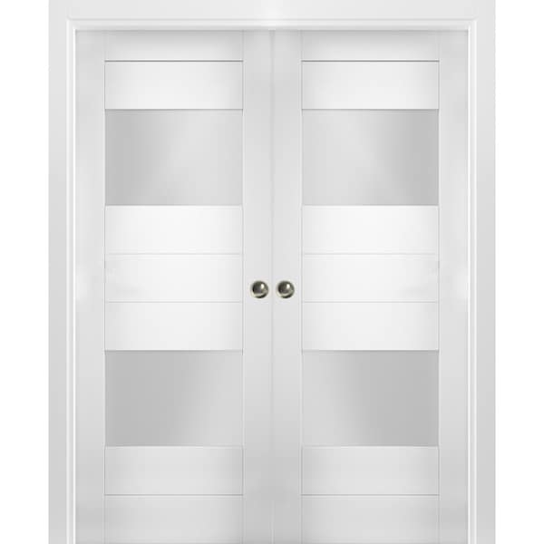 Vdomdoors French Double Pocket 56x96" Opaque 2 Lites / Sete 6222 White Silk / Kit Rail Hardware / MDFModern - SETE6222DP-WS-5696