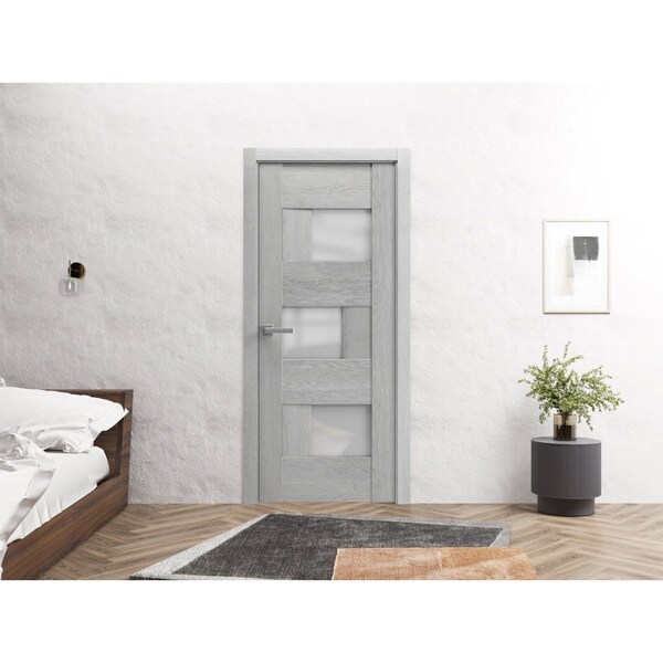 Sartodoors Slab Barn Door Panel 28 x 84in, Light Grey Oak W/ Frosted Glass, Pocket Closet Sliding - SETE6933S-OAK-2884