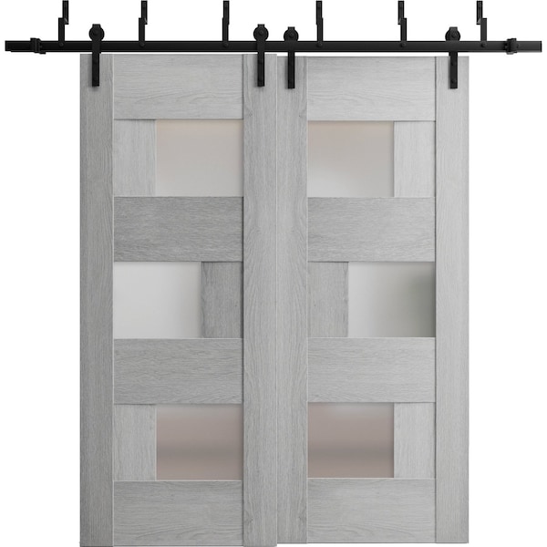 Sartodoors Slab Barn Door Panel 28 x 84in, Light Grey Oak W/ Frosted Glass, Pocket Closet Sliding - SETE6933S-OAK-2884