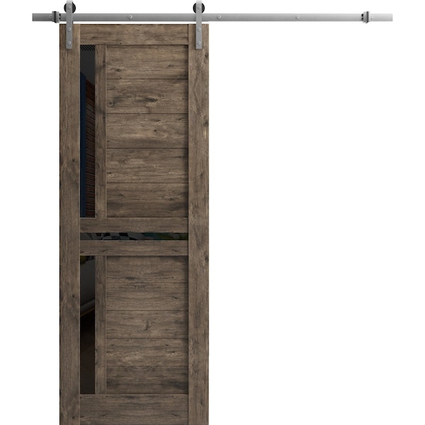 Sartodoors Slab Barn Door Panel 28 x 84in, Light Grey Oak W/ Frosted Glass, Pocket Closet Sliding - SETE6933S-OAK-2884
